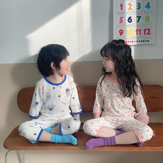 👍最后几千套清仓！80-160码💰39.9任选2套❗️超高品质❗️儿童家居服届的爱马仕❗️男女童A类睡衣空调服夏季薄款七分袖短袖套装聚 商品图7