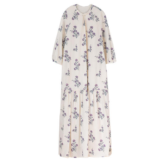 牧衣游原创 进口100支匹马棉印花连衣裙夏轻薄宽松气质长裙 桃香 商品图4