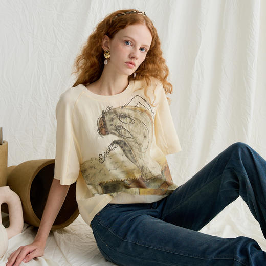 谜底针织衫短袖女2025夏季新品复古文艺宽松H型短毛衣252MZ0892 商品图1