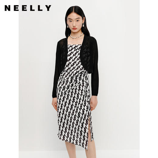 NEELLY纳俪商场同款夏季新款短款透气针织衫女时尚薄款开衫上衣N25054A04571 商品图0