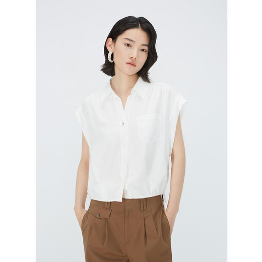NEELLY纳俪商场同款夏季新款纯色简约无袖衬衫女百搭宽松上衣N25054R04604 商品图2