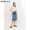 NEELLY纳俪商场同款夏新款时尚牛仔半身裙女简约后开叉直筒包臀裙N25054E04639 商品缩略图0