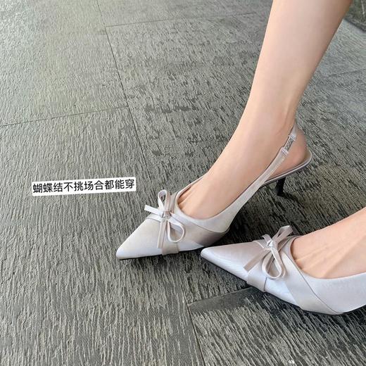 葡萄妈studiolee同款 显腿长7cm高跟凉鞋细跟蝴蝶结尖头后空单鞋女夏 商品图10