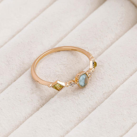 s925纯银镀14K金 海蓝宝绿橄榄戒指 商品图0