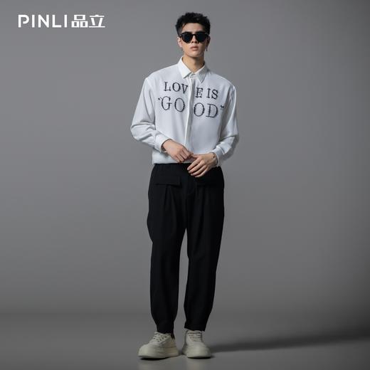 PINLI品立2025秋季新款轻奢感钉珠长袖衬衫男士宽松时尚休闲衬衣GD252113332 商品图3