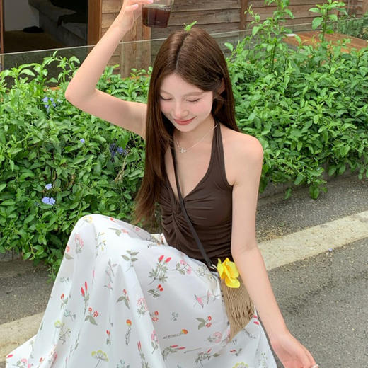 西遇吊带背心上衣套装女夏季新款法式碎花a字半身裙两件套SS050608/SS050609 商品图2