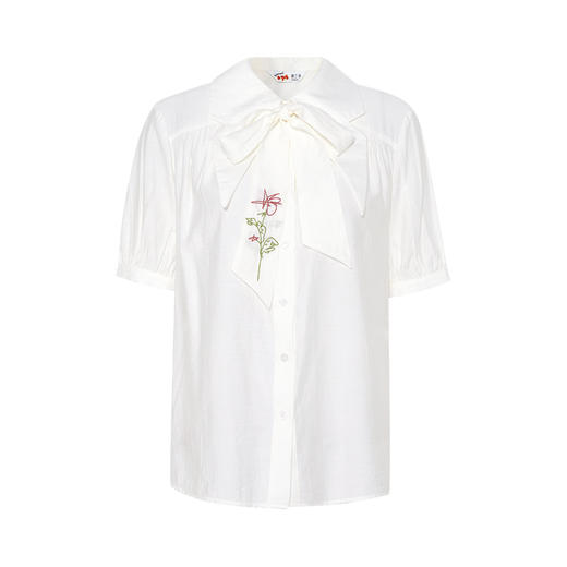 两三事 伯德小姐 2025夏季新款复古绣花绑带雪纺衫女宽松上衣 商品图4