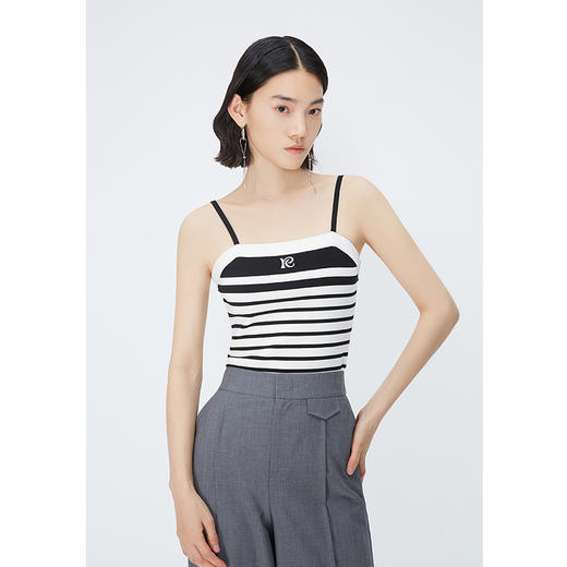 NEELLY纳俪商场同款夏季新款细肩带刺绣条纹拼色针织打底外穿背心N25054A04655 商品图2