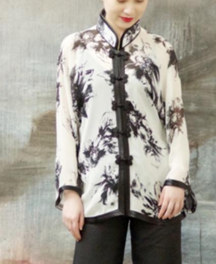 盛唐牡丹| 中式立领蝴蝶扣包边上衣 商品图0