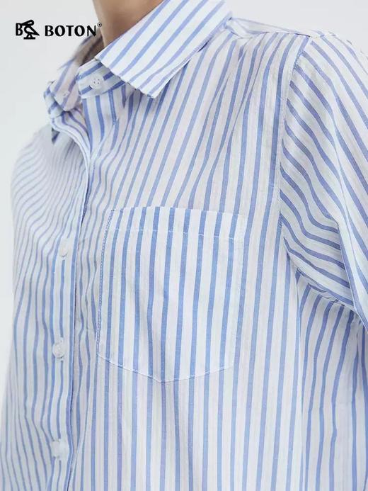 波顿女士春夏季蓝白色宽条纹美式休闲长袖衬衫LS008124 商品图3