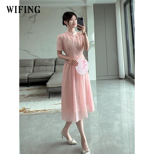 未风改良旗袍网纱连衣裙女夏2025夏季新款女装新中式国风短袖裙子 商品图2