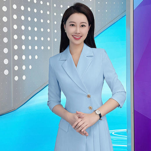 IWY/气质蓝色七分袖西装连衣裙女士播音主持上镜正式场合职业裙Q1174 商品图2