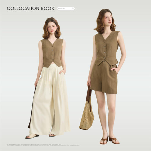 老钱风简约随性气质套装女夏季V领马甲搭短裤两件套V1050581 商品图1