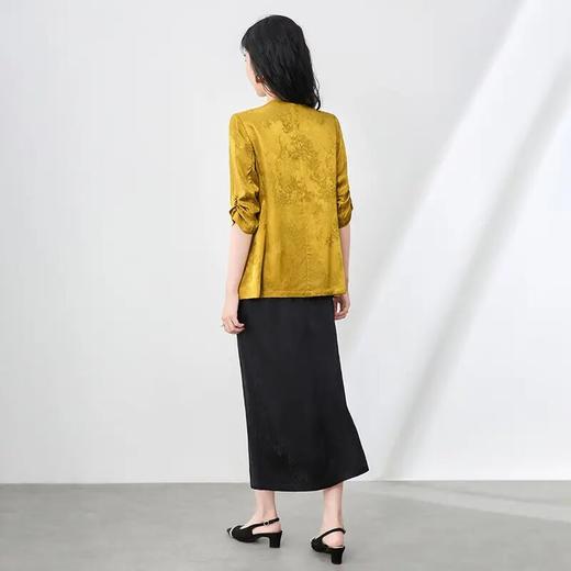 【高货wl】全新升级【铂金会员330/天猫439/差价109】(01100) 洛诗琳新款轻奢提花人丝抽褶袖外套女宽松V领蕾丝西装上衣 商品图1