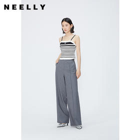 NEELLY纳俪商场同款夏季新款细肩带刺绣条纹拼色针织打底外穿背心N25054A04655