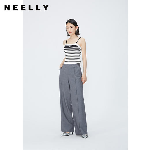 NEELLY纳俪商场同款夏季新款细肩带刺绣条纹拼色针织打底外穿背心N25054A04655 商品图0