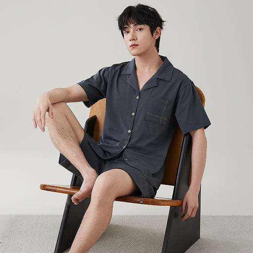 I'd爱帝男士短袖套夏季薄款透气纯棉家居服套装 商品图1