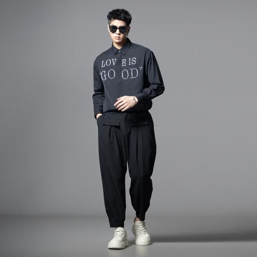 PINLI品立2025秋季新款轻奢感钉珠长袖衬衫男士宽松时尚休闲衬衣GD252113332 商品图1