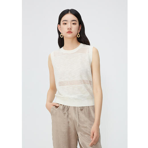 NEELLY纳俪商场同款夏季新款无袖套头针织衫女镂空设计感圆领上衣N25054A04629 商品图2