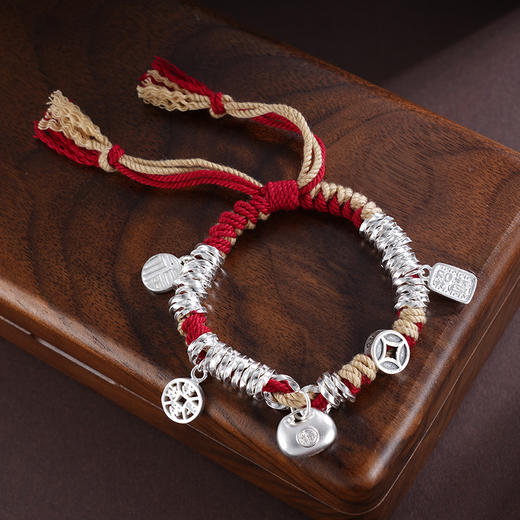 子佩集S925银【喜事连连】手链【SL00745】纯银钱串腰缠万贯招财纳福盘缠盘缠2504 商品图1