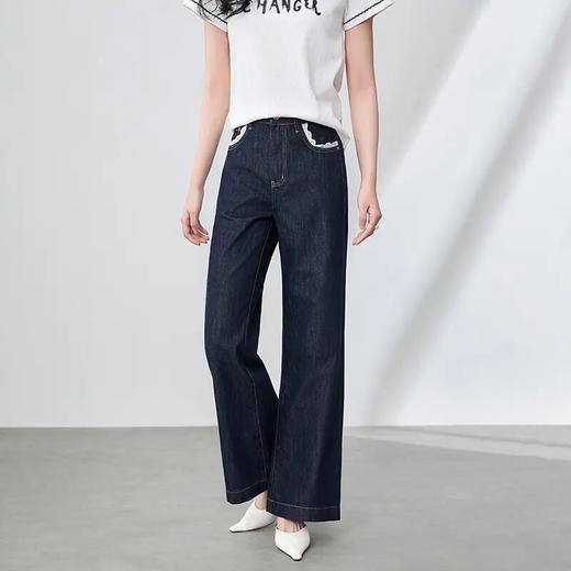 【高货wl】全新升级【铂金会员220/天猫289/差价69】(02422) 洛诗琳新款轻奢细闪天丝牛仔裤复古通勤蕾丝花边阔腿裤 商品图0