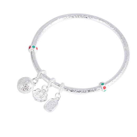 【玲珑平安】足银999圆棍实心平安锁玲珑球手镯【SCH-SZ0026-1.2-87】 商品图4