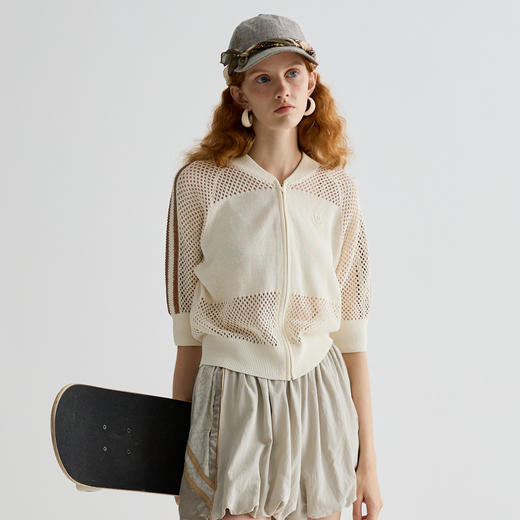 谜底针织开衫短袖女2025夏季新品复古文艺宽松T型短毛衣252MZ0889 商品图0