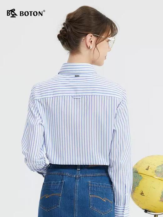 波顿女士春夏季蓝白色宽条纹美式休闲长袖衬衫LS008124 商品图2