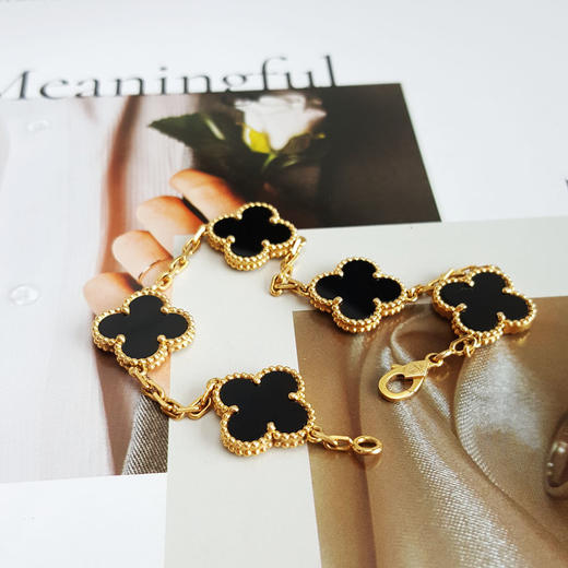 【95新】VCA梵克雅宝Vintage Alhambra系列18K黄金镶黑玛瑙四叶草黑五花手链女士现售价：21500!150425NJS12 商品图5