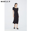 NEELLY纳俪商场同款夏季新款泡泡袖连衣裙女褶皱显瘦方领气质长裙N25054Y04648 商品缩略图0