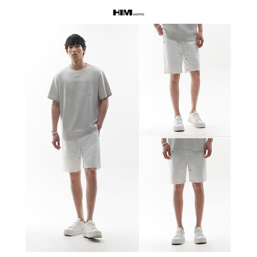 HIM漢崇 舒适松紧腰五分短裤简约字母烫压宽松休闲裤 2026夏季 商品图3