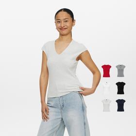 oneupV领修身短袖上衣