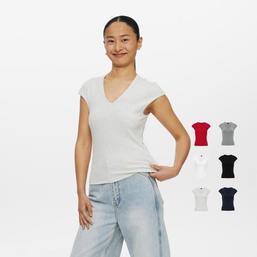 oneupV领修身短袖上衣 商品图0