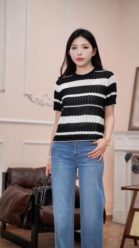 M1臣禾	天丝棉条纹T恤 针织上衣	JZ252090109