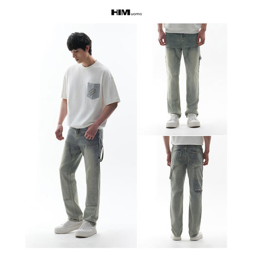 HIM漢崇  复古高街宽松做旧工装洗水休闲直筒牛仔长裤 2026春季 商品图3