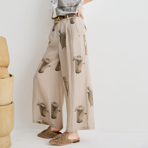 谜底休闲裤女2025夏季新品复古风通勤艺术宽松阔腿长裤252MK0683 商品图1