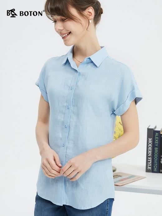 波顿女士春夏季纯色亚麻美式休闲透气短袖衬衫LS012224 商品图1