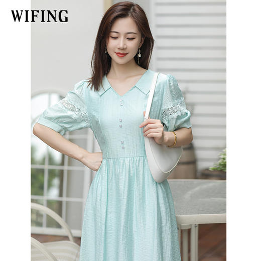 未风衬衫领连衣裙女夏2025年夏季新款女装时尚泡泡袖显瘦长款裙子 商品图1