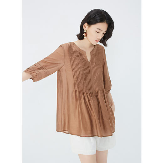 NEELLY纳俪商场同款夏季新款简约显白五分袖衬衫女宽松舒适上衣N25054R04605 商品图2