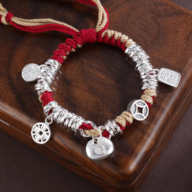 子佩集S925银【喜事连连】手链【SL00745】纯银钱串腰缠万贯招财纳福盘缠盘缠2504