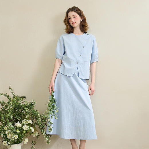 新中式清新优雅套装女夏季设计感斜襟衬衫搭半裙两件套V1050579 商品图2