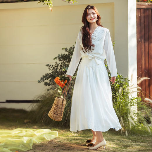 【林栖设计小店】（现货）纯棉衬衣优雅花边立体花宽松显瘦2025春夏新品长袖上衣女F1952306 商品图8