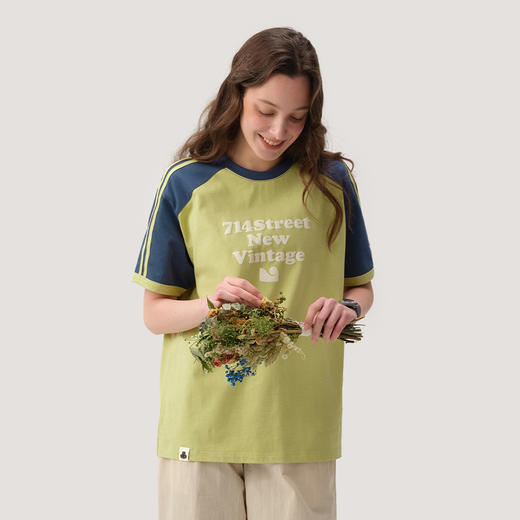 714street文字发泡印花撞色纯棉短袖T恤男夏季新款情侣装半袖体恤 商品图1