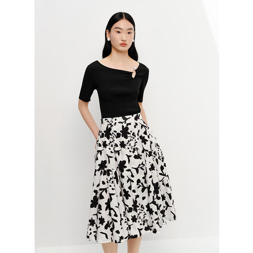 NEELLY纳俪商场同款高腰碎花半身裙女中长款伞裙夏季过膝A字裙子N25054E04642 商品图1