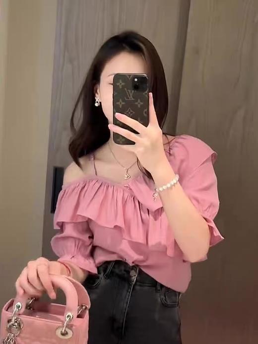 9.3秒杀~ 设计师品牌-5812荷叶边夏季法式露肩锁骨v领上衣-喜出 商品图2