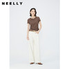 NEELLY纳俪商场同款夏新款设计感短袖正肩T恤女极简修身显瘦上衣N25054T04603 商品缩略图0
