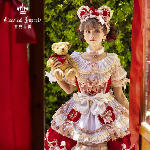 【全款预售，秀场限定】小熊桶子 秀款OP+KC 红色 古典玩偶 Lolita【2025年9月30日起发货】 商品图1