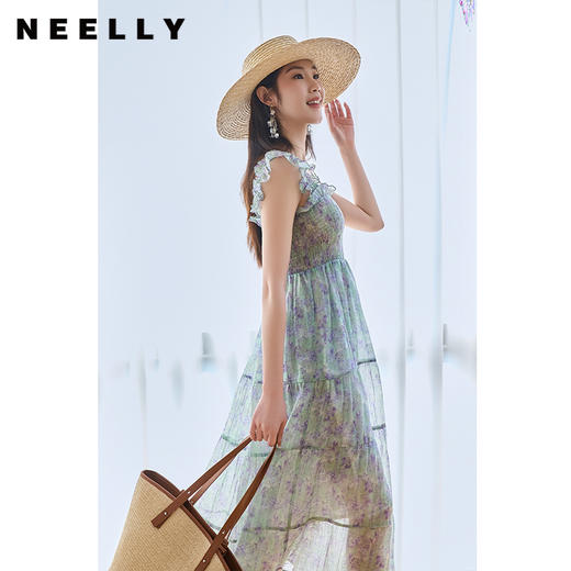 NEELLY纳俪商场同款夏新款法式碎花吊带连衣裙女收腰甜美减龄长裙N25054Y04610 商品图0