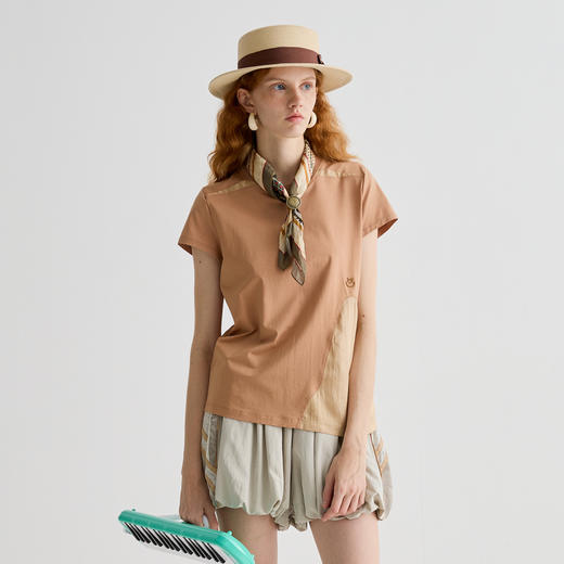 谜底T恤短袖女2025夏季新品休闲日常弹力合身H型短上衣252MT0577 商品图0