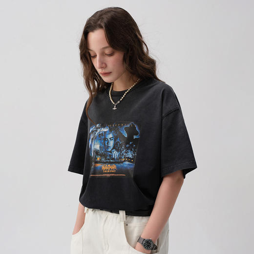 714street美式复古恐怖电影海报水洗短袖T恤男2025夏季新款情侣装 商品图2